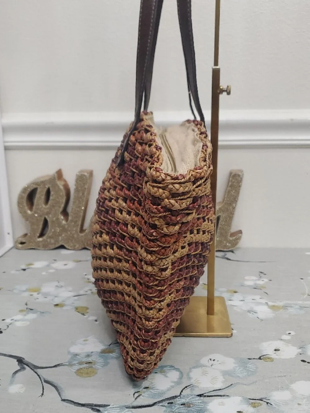 Multicolor Large Woven Straw Shoulder Tote Bag